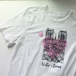 White Anthropologie Basic T Shirt With Notre Dame Paris France Heart Graphic